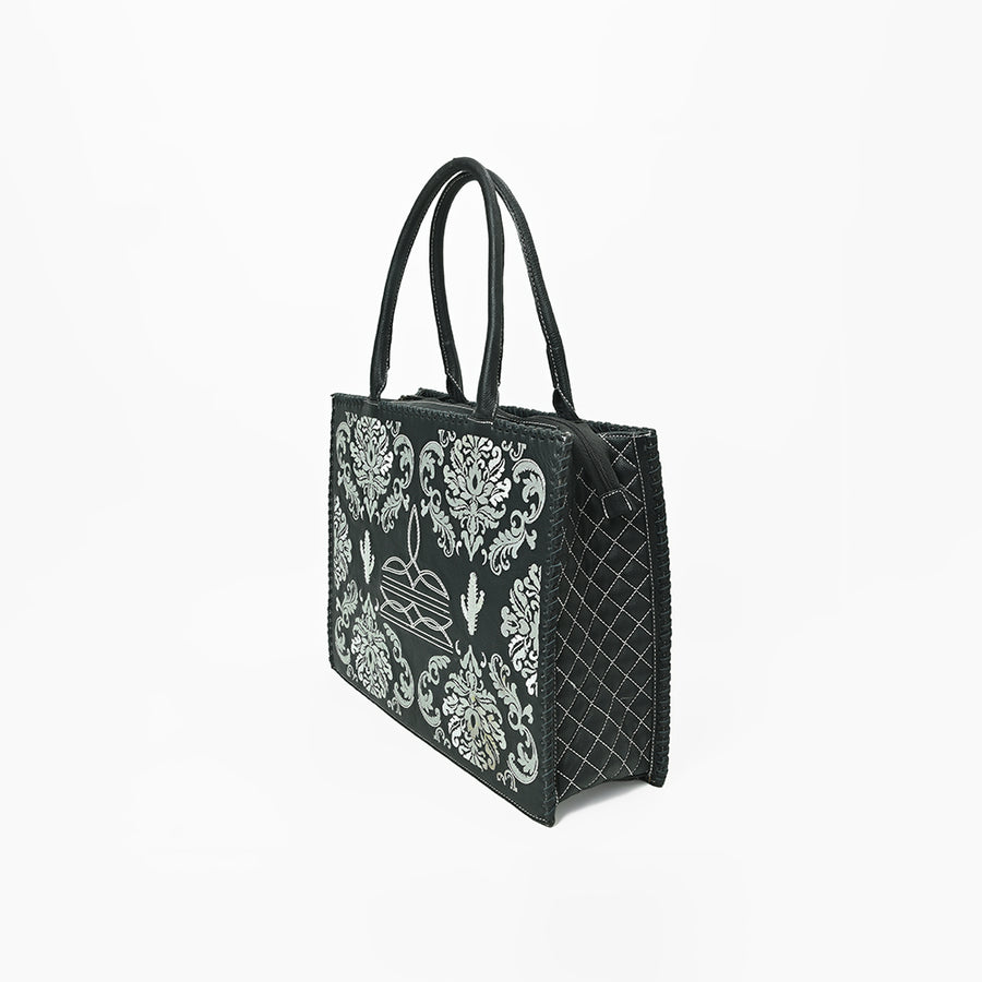 American Darling Black Western Embroidered Tote Bag with White Cactus Details