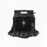 American Darling Clutch Bag Hand Tooled Floral Genuine Leather Western Purse with Fringes Concho and YKK Zipper
