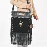 American Darling Clutch Bag Hand Tooled Floral Genuine Leather Western Purse with Fringes Concho and YKK Zipper