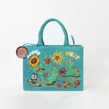 American Darling Women's Turquoise Western Tote Bag with Colorful Desert Embroidery Sunflower