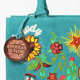 American Darling Women's Turquoise Western Tote Bag with Colorful Desert Embroidery Sunflower