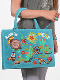 American Darling Women's Turquoise Western Tote Bag with Colorful Desert Embroidery Sunflower