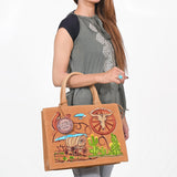 American Darling Women's Tan Western Embroidered Suede Tote Bag with Covered Wagon Desert Artwork Boutique Handbag