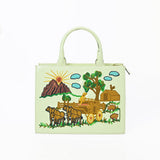 American Darling Pastel Mint Embroidered Scenic Country Tote Bag | Vintage Farm Purse
