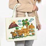 American Darling Pastel Mint Embroidered Scenic Country Tote Bag | Vintage Farm Purse