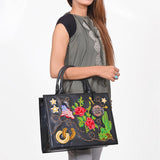 American Darling Women's Western Patent Leather Tote Handbag, Embroidered Floral Cactus Horseshoe USA Flag Purse