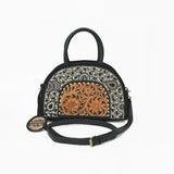 American Darling Black Beaded Half-Moon Bag with Tooled Leather Accent