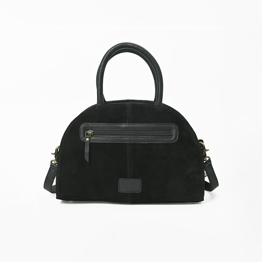 American Darling Black Beaded Half-Moon Bag with Tooled Leather Accent