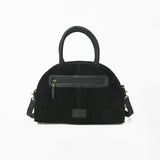 American Darling Black Beaded Half-Moon Bag with Tooled Leather Accent