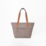 American Darling Women's Western Suede Tote Bag with Hand Tooled Leather Shoulder Straps, Embellished Front Panel, Tassel Accent