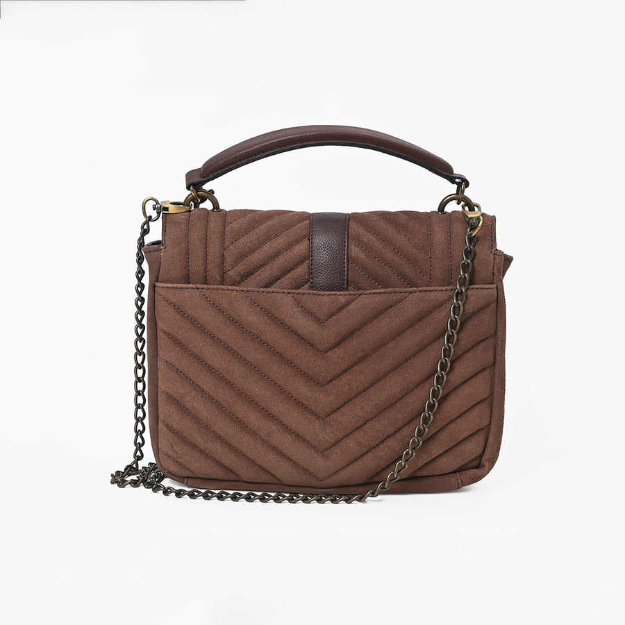 American Darling Women's Western Quilted Suede Crossbody Purse with Tooled Leather Trim, Chain Strap, Top Handle