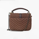 American Darling Women's Western Quilted Suede Crossbody Purse with Tooled Leather Trim, Chain Strap, Top Handle