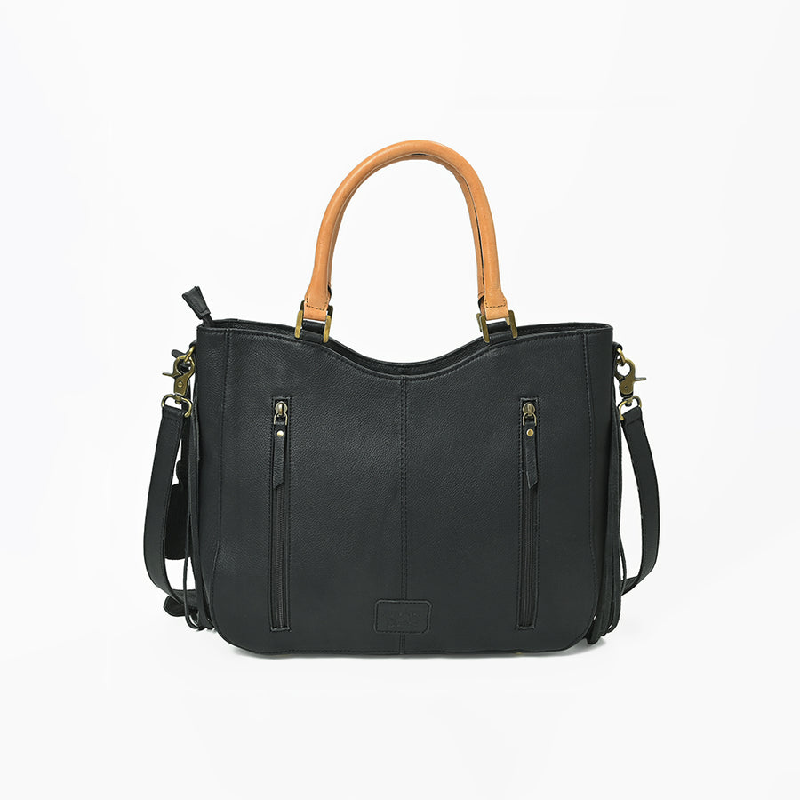Western Hand-Tooled Leather Shoulder Bag with Hair-On Panels & Fringe – Premium Crossbody Handbag