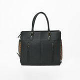 American Darling Black Fringe Tote Bag with Floral Tooled Leather