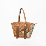 American Darling Cowhide & Floral Tooled Leather Fringe Tote Bag