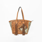 American Darling Cowhide & Floral Tooled Leather Fringe Tote Bag