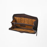 American Darling Western Cowhide Wallet – Hand Tooled Leather Clutch with Running Horse & Floral Concho