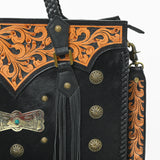 American Darling Western Tooled Leather Tote Bag for Women – Black Hand-Tooled Handbag