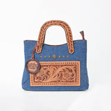 American Darling Blue Denim & Tooled Leather Western Handbag with Turquoise Studs