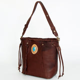 American Darling Bucket Bag, Genuine Vegetable-Tanned Leather, Braided Trim with Tassels & Turquoise, Western Handbag