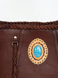 American Darling Bucket Bag, Genuine Vegetable-Tanned Leather, Braided Trim with Tassels & Turquoise, Western Handbag