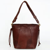 American Darling Bucket Bag, Genuine Vegetable-Tanned Leather, Braided Trim with Tassels & Turquoise, Western Handbag