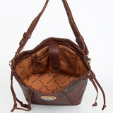 American Darling Bucket Bag, Genuine Vegetable-Tanned Leather, Braided Trim with Tassels & Turquoise, Western Handbag