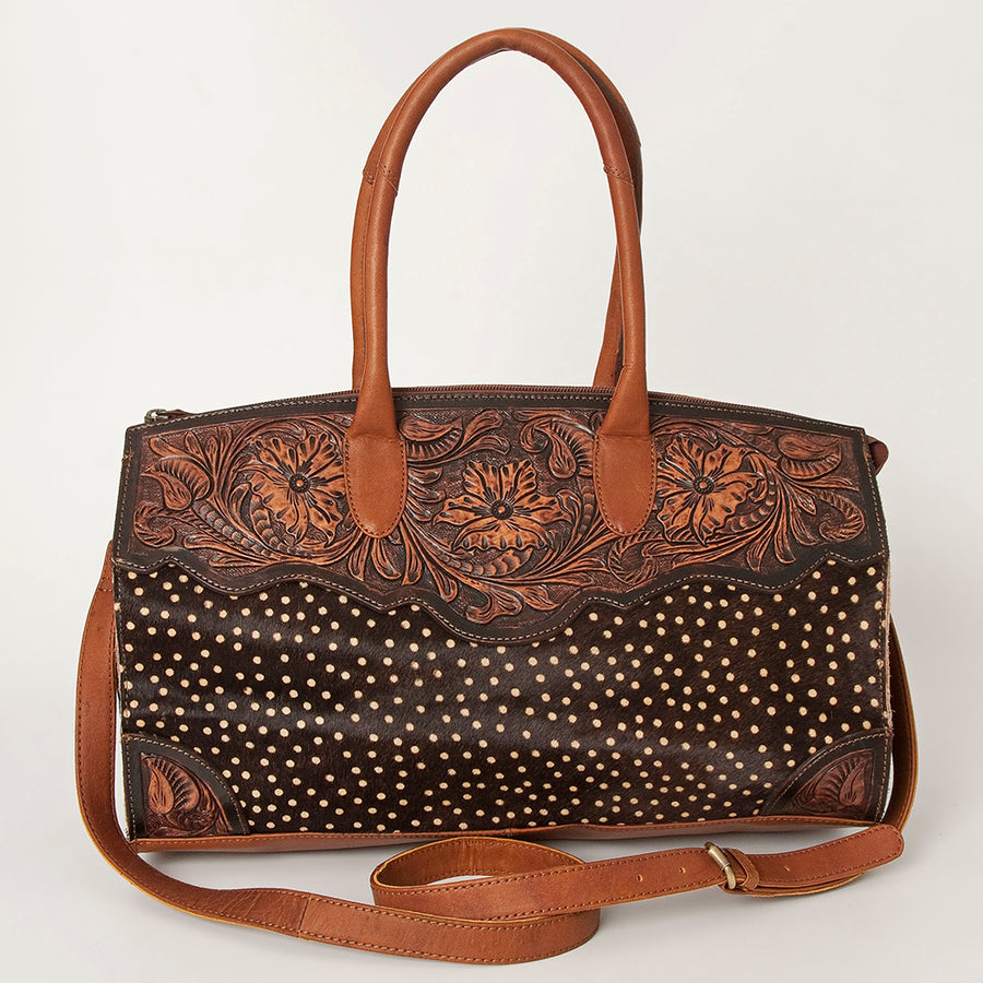 American Darling Hobo Bag Hand Tooled Floral Carved Hair-On Cowhide Genuine Vegetable Tanned Leather 9in X 14in X 4in