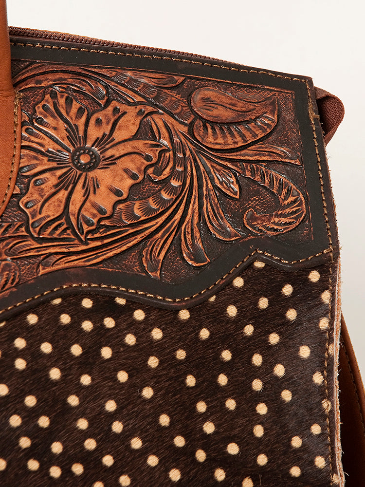 American Darling Hobo Bag Hand Tooled Floral Carved Hair-On Cowhide Genuine Vegetable Tanned Leather 9in X 14in X 4in