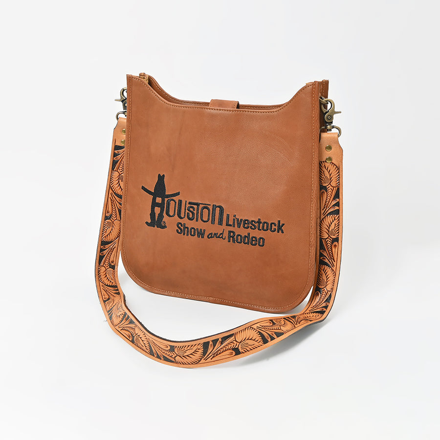 Showground Rodeo Genuine Leather Embroidered Crossbody Bag Hand-Tooled Floral Strap Purse | Houston Livestock Show - Uhorse