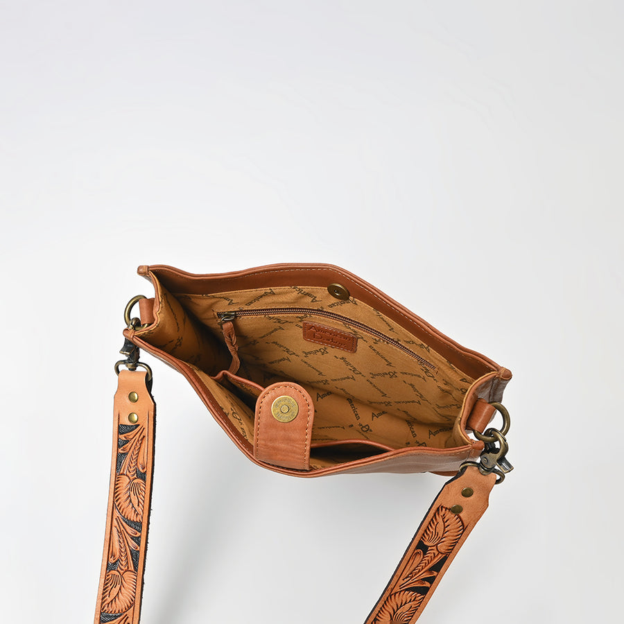 Showground Rodeo Genuine Leather Embroidered Crossbody Bag Hand-Tooled Floral Strap Purse | Houston Livestock Show and Rodeo