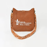 Showground Rodeo Genuine Leather White Embroidered Crossbody Bag Hand-Tooled Floral Strap | Houston Livestock Show and Rodeo
