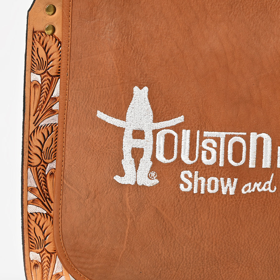 Showground Rodeo Genuine Leather White Embroidered Crossbody Bag Hand-Tooled Floral Strap | Houston Livestock Show and Rodeo