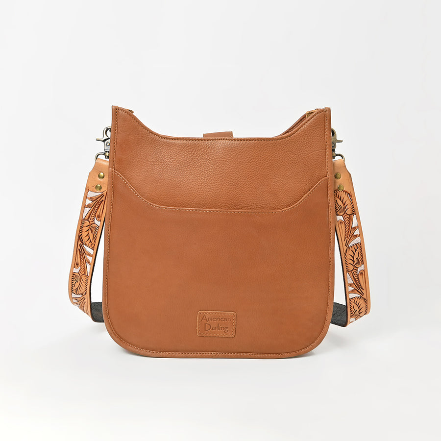 Showground Rodeo Genuine Leather White Embroidered Crossbody Bag Hand-Tooled Floral Strap | Houston Livestock Show and Rodeo