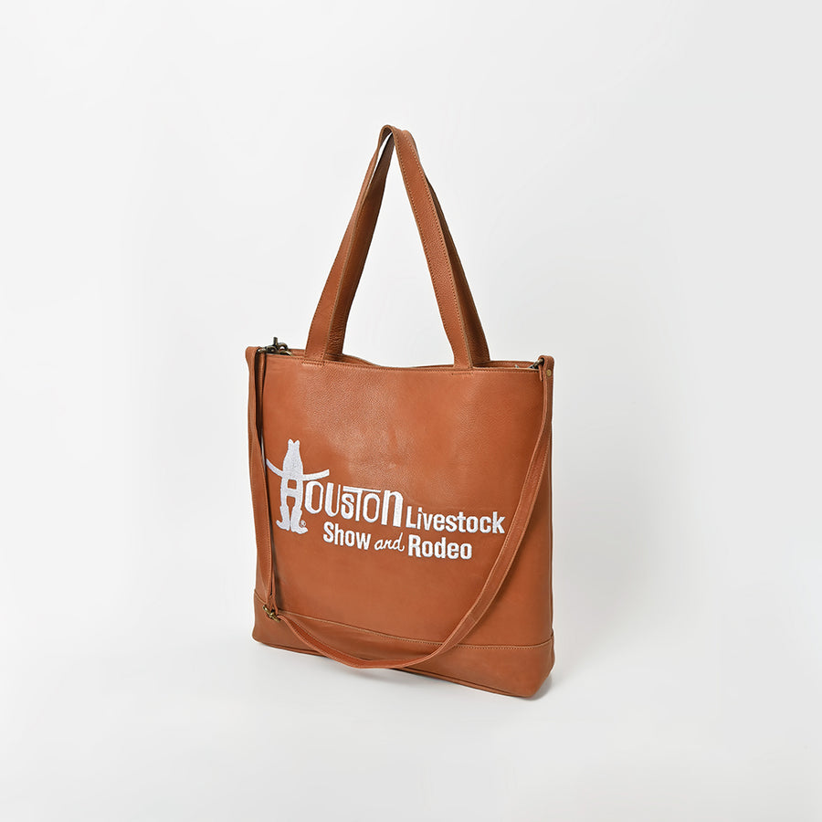 Everyday Rodeo Genuine Leather White Embroidered Tote Bag | Houston Livestock Show and Rodeo - Uhorse