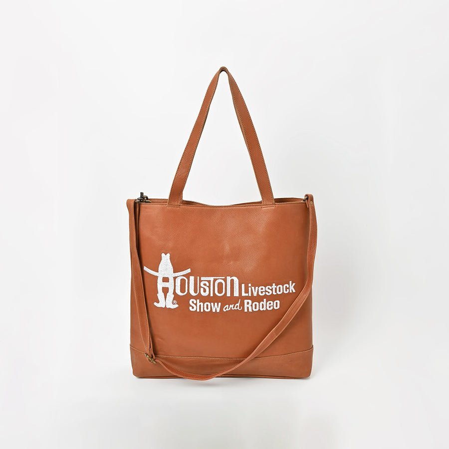 Everyday Rodeo Genuine Leather White Embroidered Tote Bag | Houston Livestock Show and Rodeo