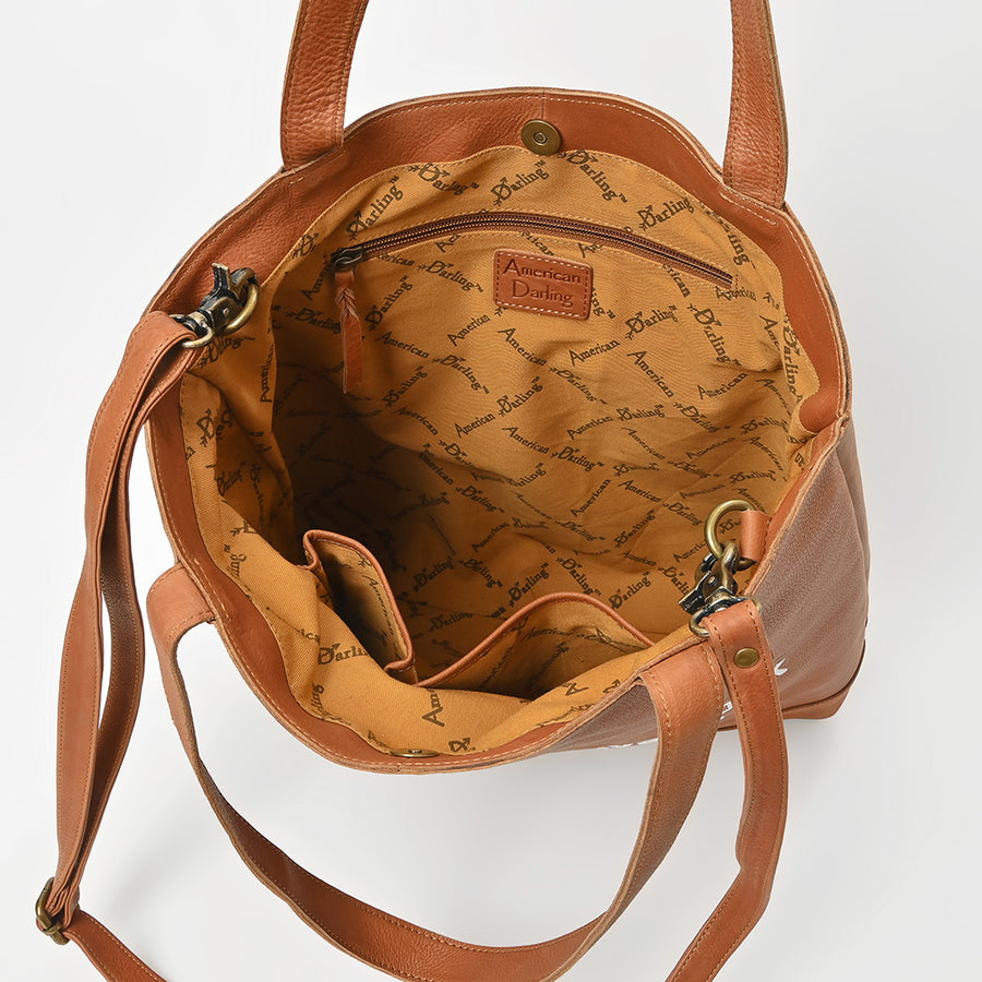 Everyday Rodeo Genuine Leather White Embroidered Tote Bag | Houston Livestock Show and Rodeo