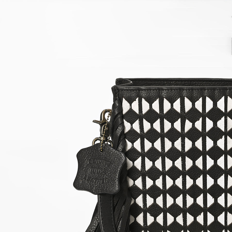 American Darling Genuine Leather Fringe Crossbody Bag w/ Geometric Black
