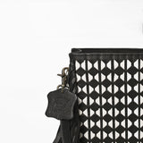American Darling Genuine Leather Fringe Crossbody Bag w/ Geometric Black