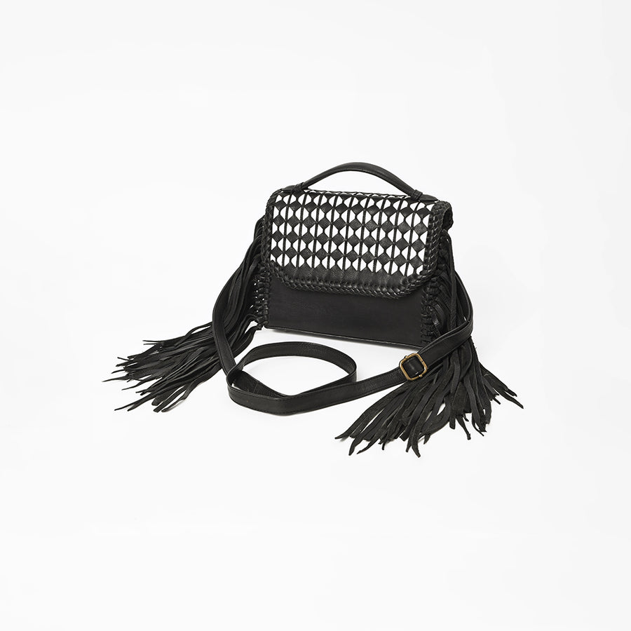 American Darling Leather Fringe Crossbody Bag with Geometric Cutout Flap