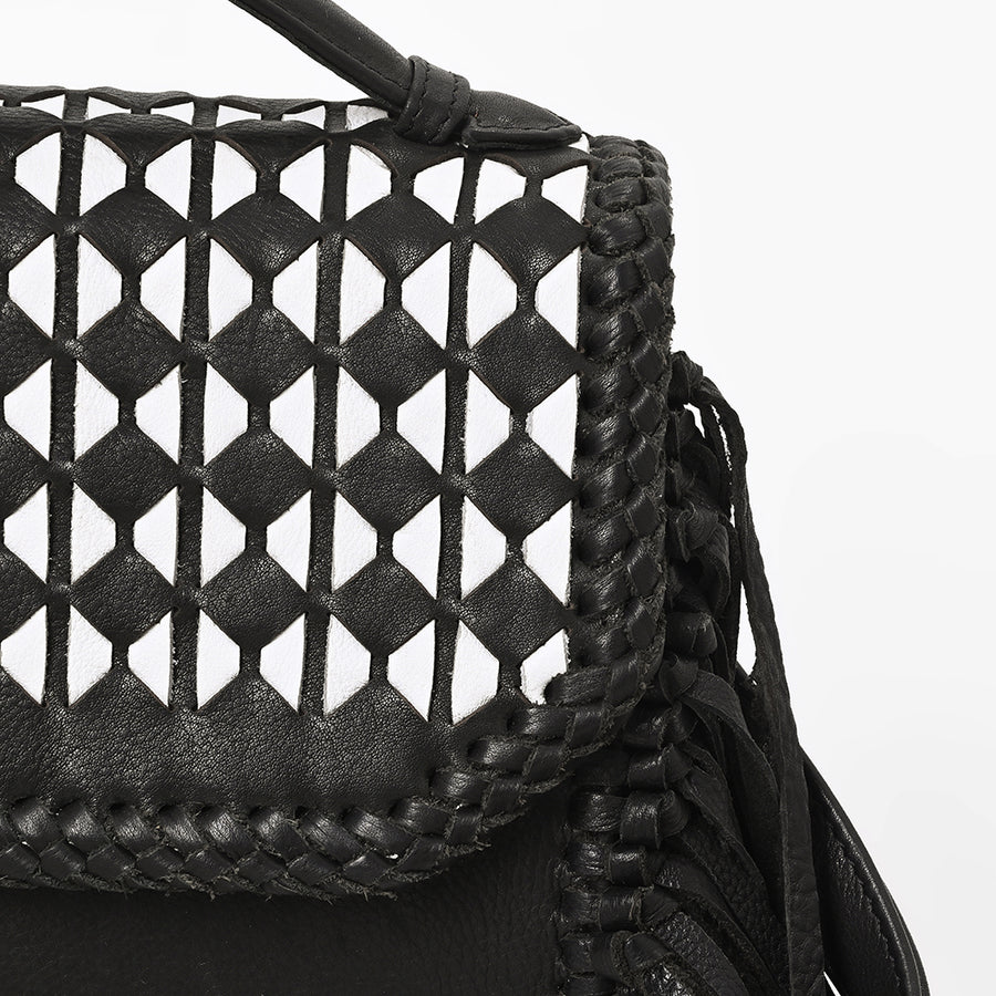 American Darling Leather Fringe Crossbody Bag with Geometric Cutout Flap