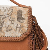 American Darling Brown Leather Fringe Crossbody Bag w/ Hair-On Hide Flap