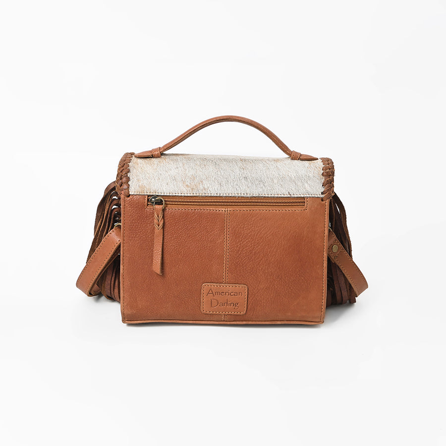American Darling Brown Leather Fringe Crossbody Bag w/ Hair-On Hide Flap