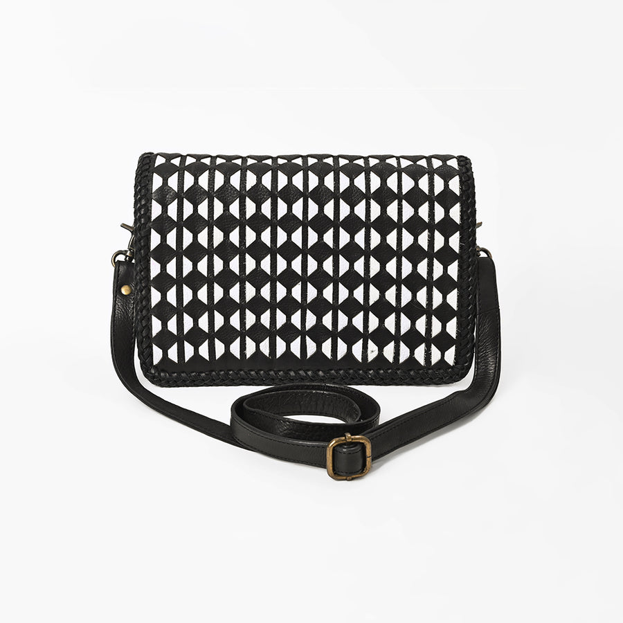 American Darling Genuine Leather Crossbody Bag with Geometric Pattern