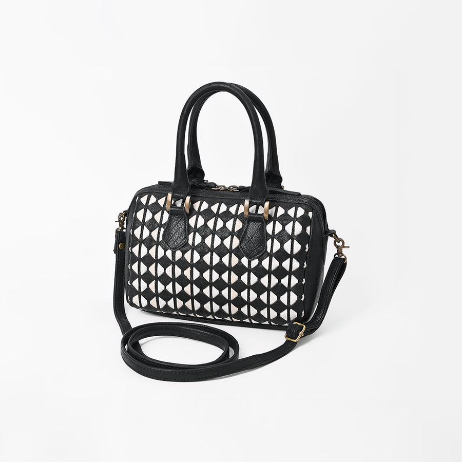American Darling Women’s Black & White Leather Woven Handbag