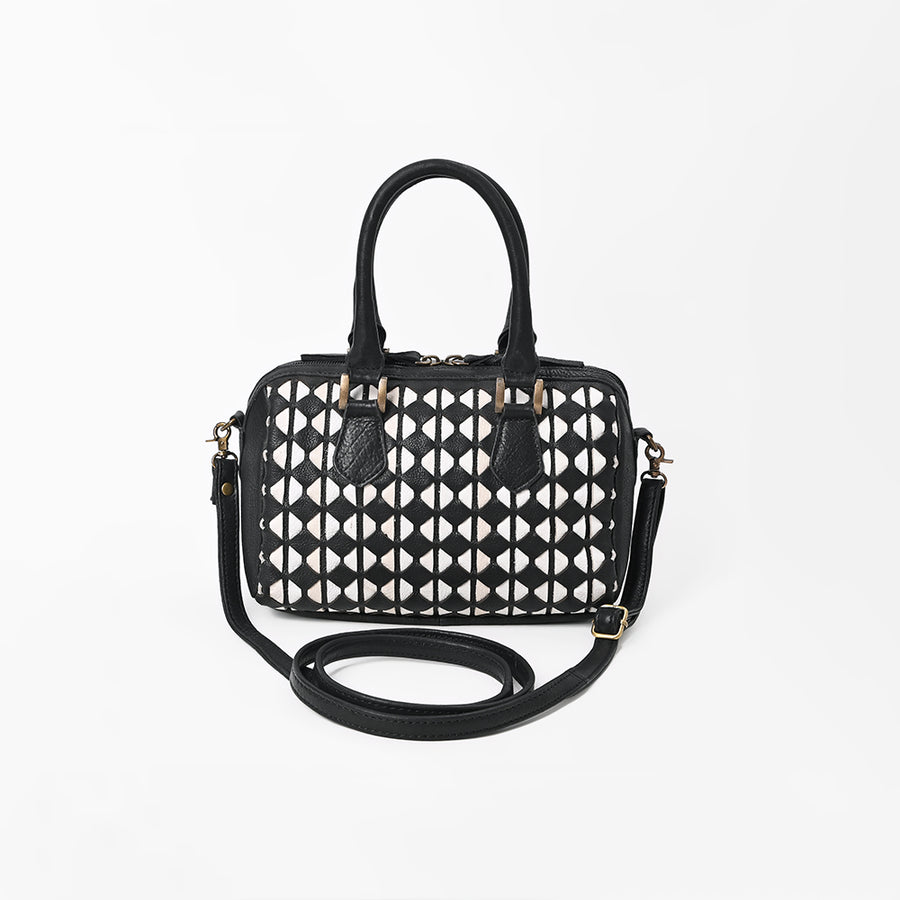 American Darling Women’s Black & White Leather Woven Handbag