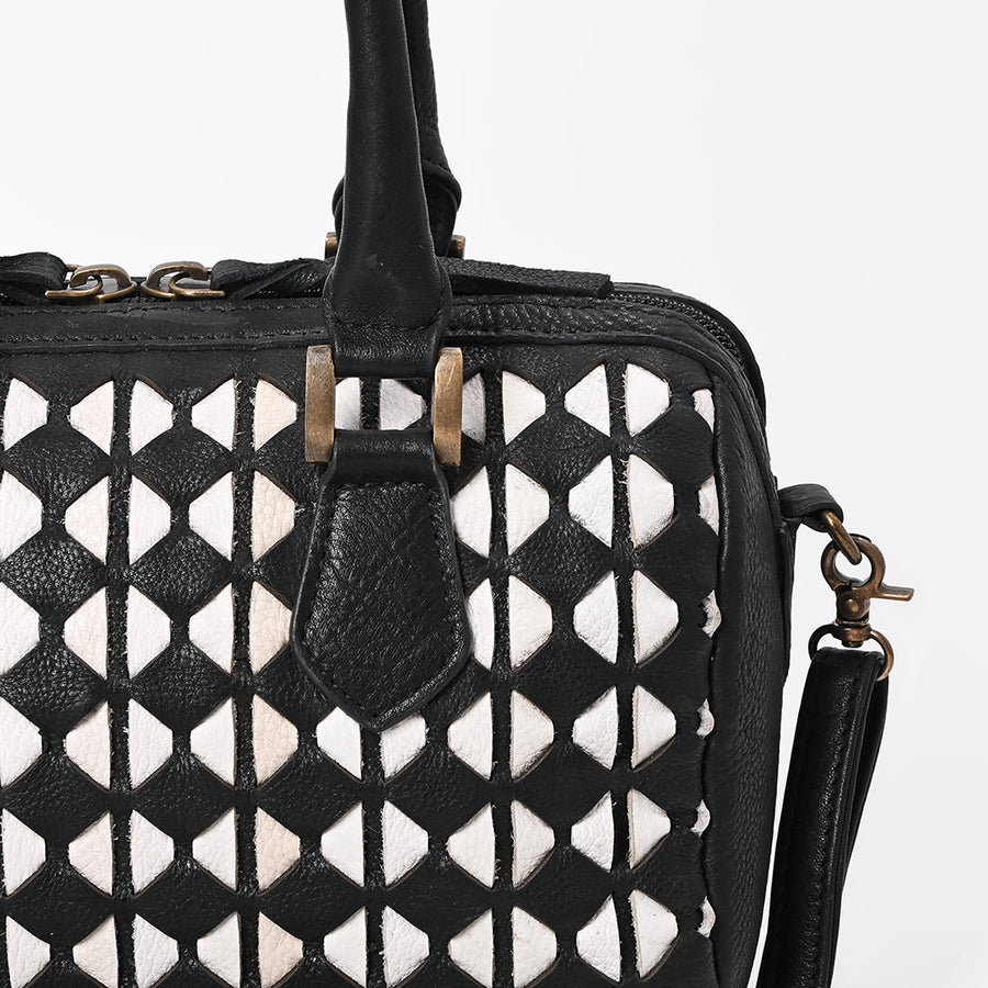 American Darling Women’s Black & White Leather Woven Handbag