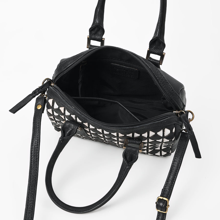 American Darling Women’s Black & White Leather Woven Handbag