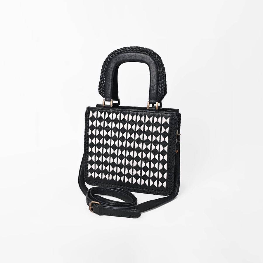 American Darling Women’s Black & White Leather Woven Handbag