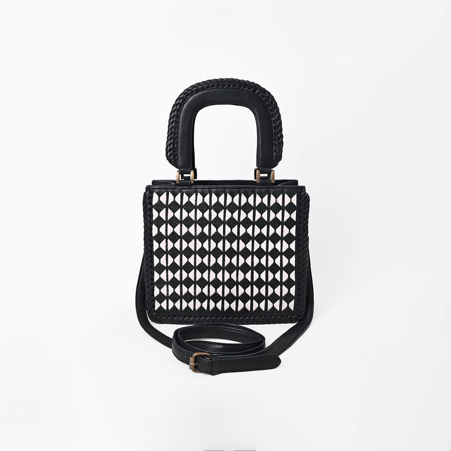 American Darling Women’s Black & White Leather Woven Handbag